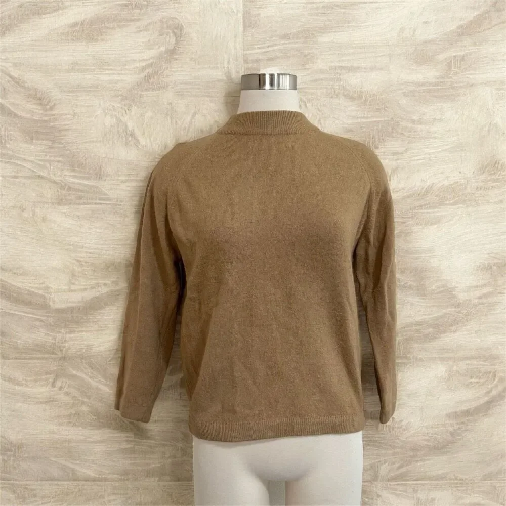 Vintage 1970s Tan Mock Neck Zipper Turtleneck Sweater Medium
